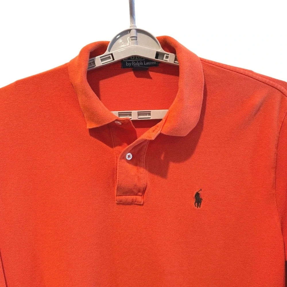 Polo Ralph Lauren Mens Orange Long Sleeve Polo Shirt Pony Logo Size L